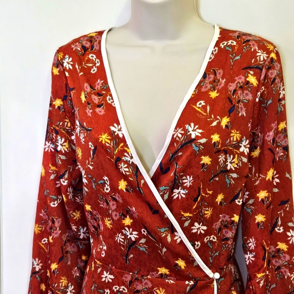 Free People Covent Garden Red Combo Wrap Midi Ruffle Dress,Size 10,NWT - Picture 5 of 16